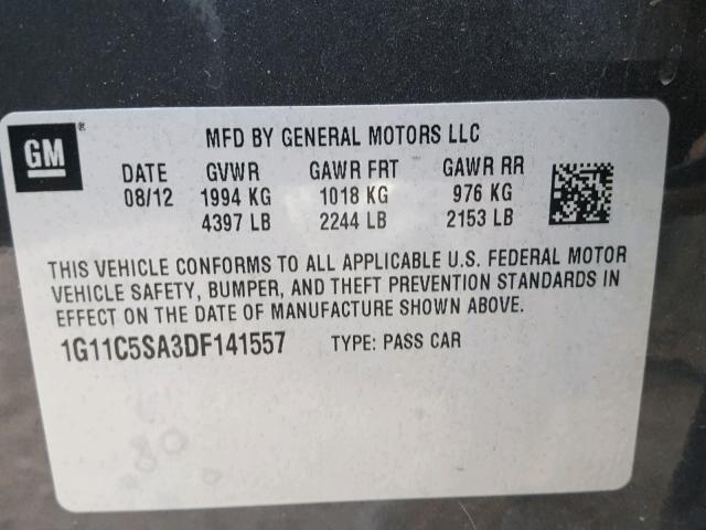 1G11C5SA3DF141557 - 2013 CHEVROLET MALIBU 1LT GRAY photo 10