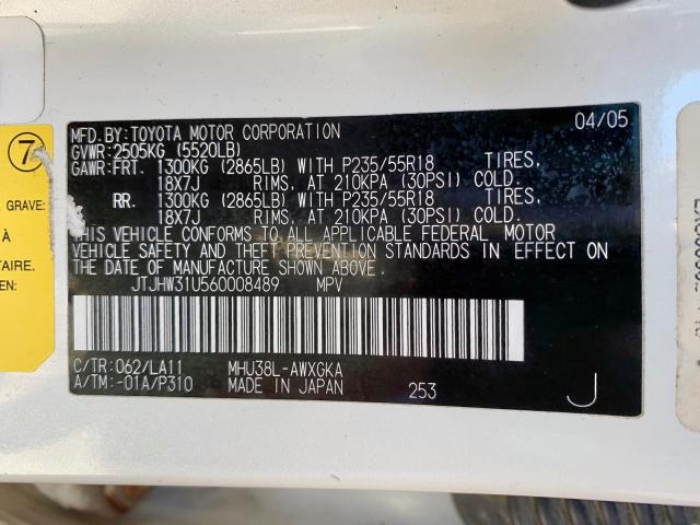 JTJHW31U560008489 - 2006 LEXUS RX 400 WHITE photo 9