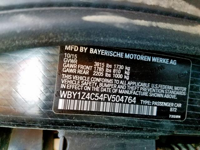 WBY1Z4C54FV504764 - 2015 BMW I3 REX SILVER photo 10