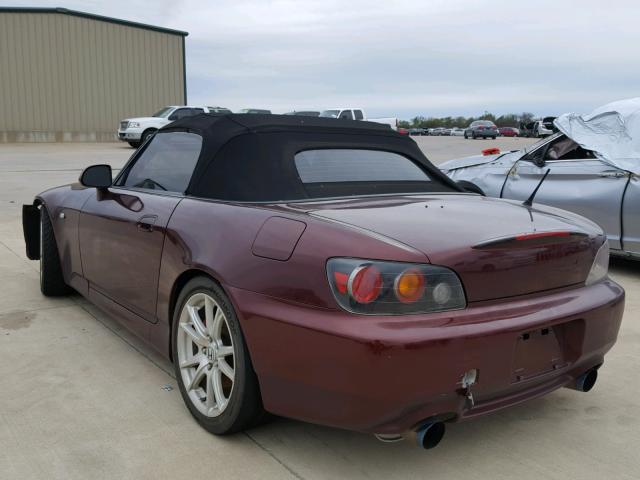 JHMAP21485S003557 - 2005 HONDA S2000 BURGUNDY photo 3