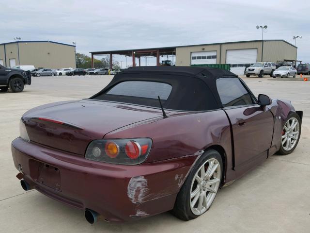 JHMAP21485S003557 - 2005 HONDA S2000 BURGUNDY photo 4