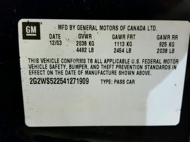 2G2WS522541271909 - 2004 PONTIAC GRAND PRIX შავი ფოტო 10