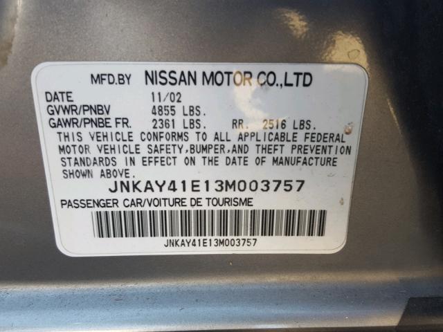 JNKAY41E13M003757 - 2003 INFINITI M45 GRAY photo 10