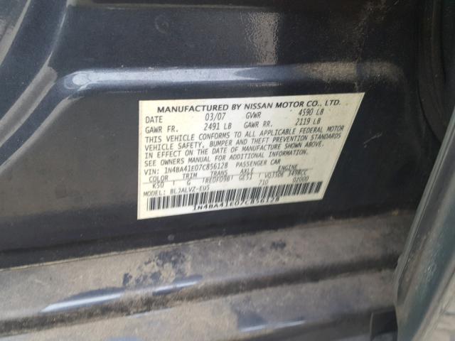 1N4BA41E07C856128 - 2007 NISSAN MAXIMA SE GRAY photo 10