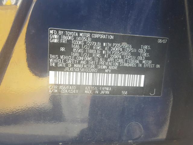 JTLKE50E581032892 - 2008 TOYOTA SCION XB Mavi foto 10