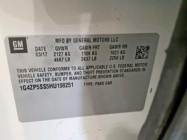 1G4ZP5SS5HU198251 - 2017 BUICK LACROSSE E 白色 照片 10