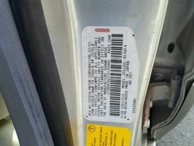 JT8BD69S210139986 - 2001 LEXUS GS 300 SILVER photo 10