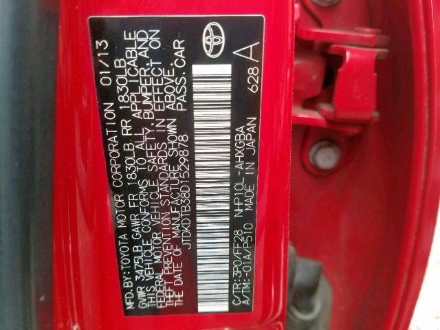 JTDKDTB38D1529878 - 2013 TOYOTA PRIUS C RED photo 10