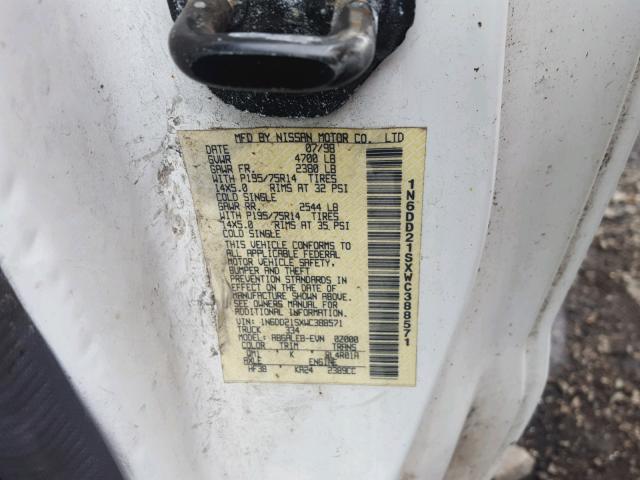 1N6DD21SXWC388571 - 1998 NISSAN FRONTIER X WHITE photo 10