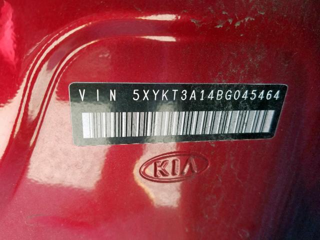 5XYKT3A14BG045464 - 2011 KIA SORENTO BA RED photo 10