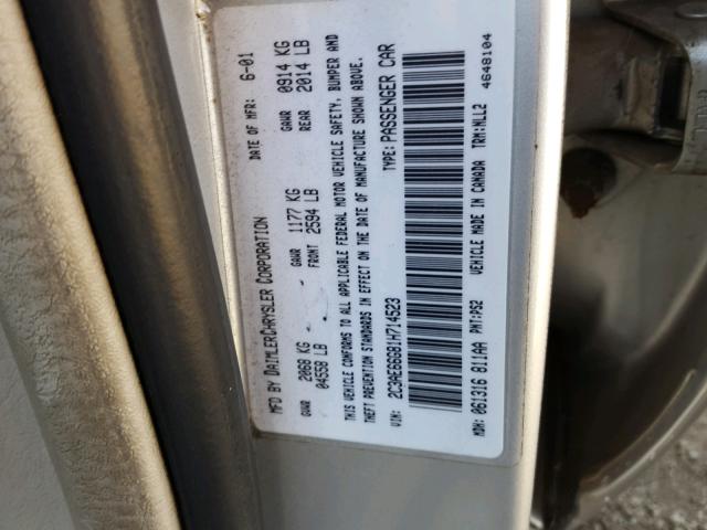 2C3AE66G81H714523 - 2001 CHRYSLER 300M SILVER photo 10