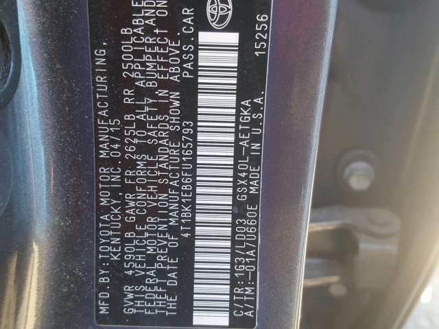 4T1BK1EB6FU165793 - 2015 TOYOTA AVALON XLE GRAY photo 10