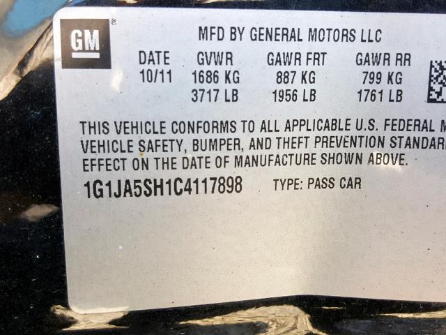 1G1JA5SH1C4117898 - 2012 CHEVROLET SONIC LS BLACK photo 10
