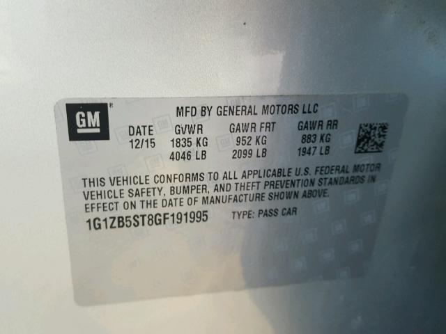 1G1ZB5ST8GF191995 - 2016 CHEVROLET MALIBU LS 银色 照片 10