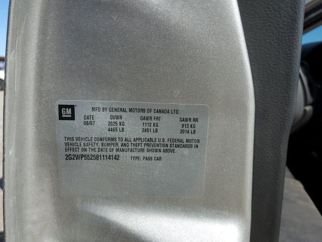 2G2WP552581114142 - 2008 PONTIAC GRAND PRIX SILVER photo 10