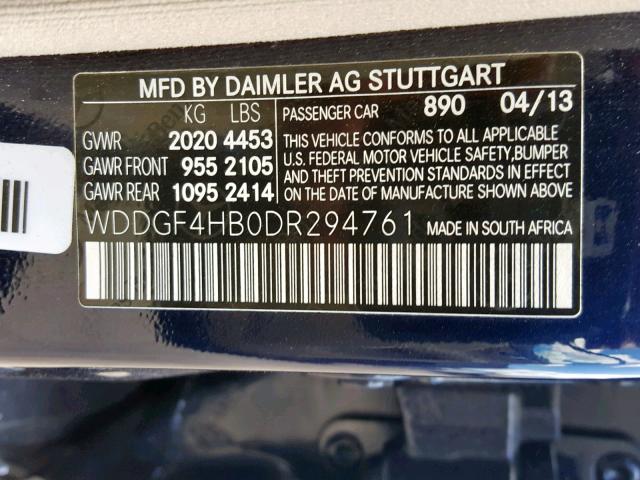 WDDGF4HB0DR294761 - 2013 MERCEDES-BENZ C 250 BLUE photo 10