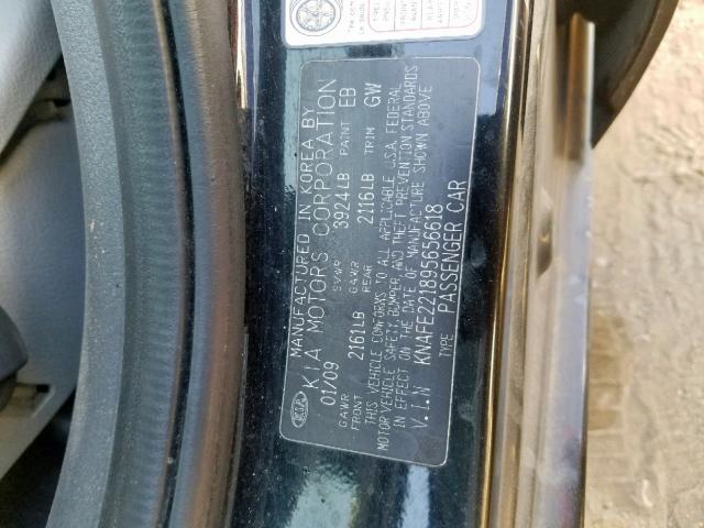 KNAFE221895656618 - 2009 KIA SPECTRA EX BLACK photo 10