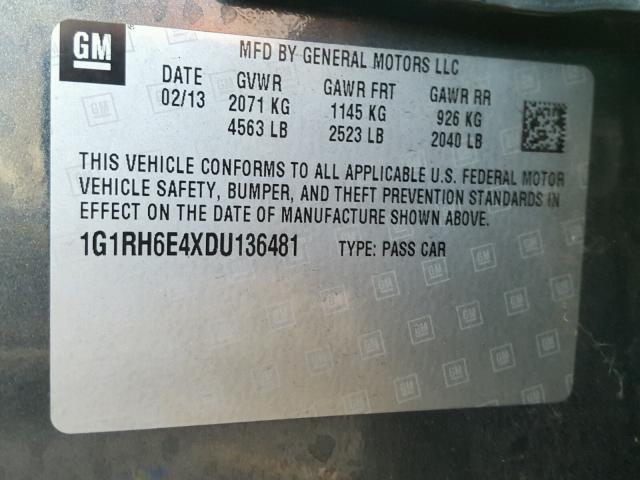 1G1RH6E4XDU136481 - 2013 CHEVROLET VOLT GRAY photo 10