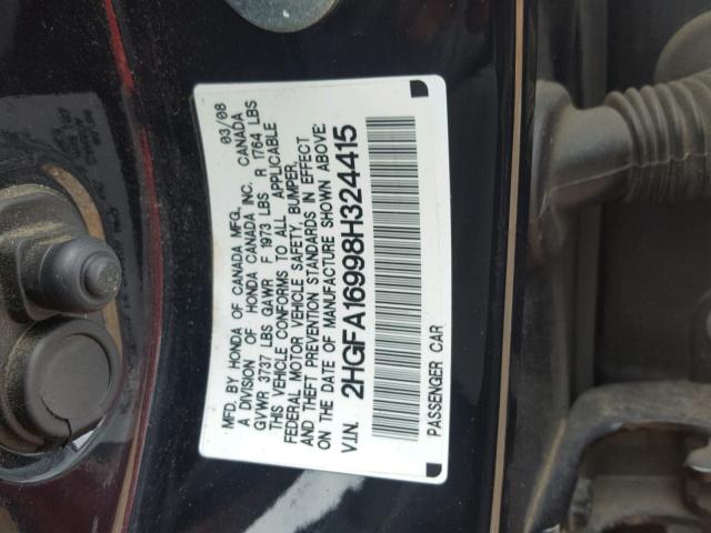 2HGFA16998H324415 - 2008 HONDA CIVIC EXL BLACK photo 10