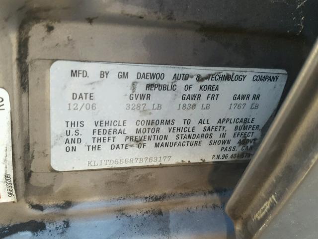 KL1TD66687B763177 - 2007 CHEVROLET AVEO BASE Boz foto 10