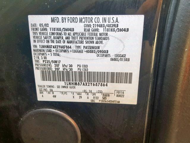 1LNHM87AX2Y687864 - 2002 LINCOLN LS 黑色 照片 10