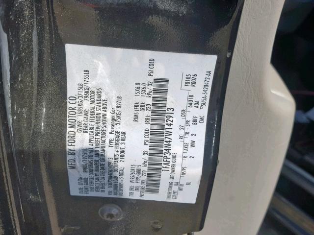 1FAFP34N47W142913 - 2007 FORD FOCUS ZX4 BLACK photo 10