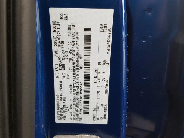 1FMCU0F71HUE68647 - 2017 FORD ESCAPE S BLUE photo 10