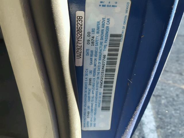 3VWCK21C51M427746 - 2001 VOLKSWAGEN NEW BEETLE Mavi foto 10