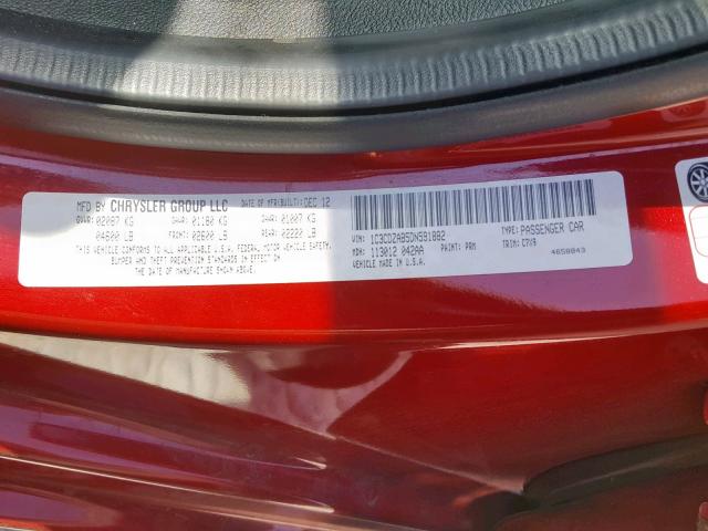 1C3CDZAB5DN591882 - 2013 DODGE AVENGER SE RED photo 10