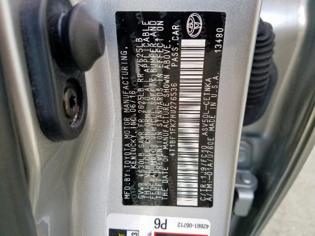 4T1BF1FK7HU276536 - 2017 TOYOTA CAMRY LE SILVER photo 10