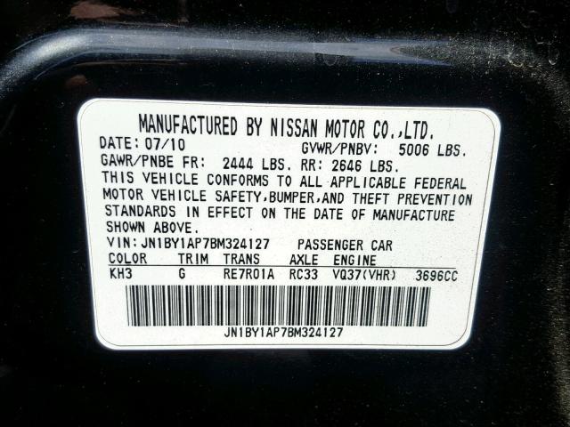 JN1BY1AP7BM324127 - 2011 INFINITI M37 BLACK photo 10