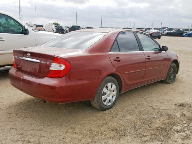 JTDBE32K940270828 - 2004 TOYOTA CAMRY LE MAROON photo 4