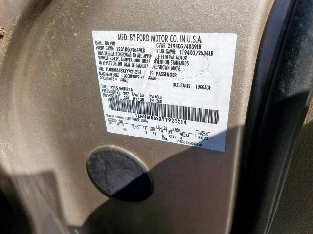 1LNHM86SXYY921214 - 2000 LINCOLN LS 棕色 照片 10