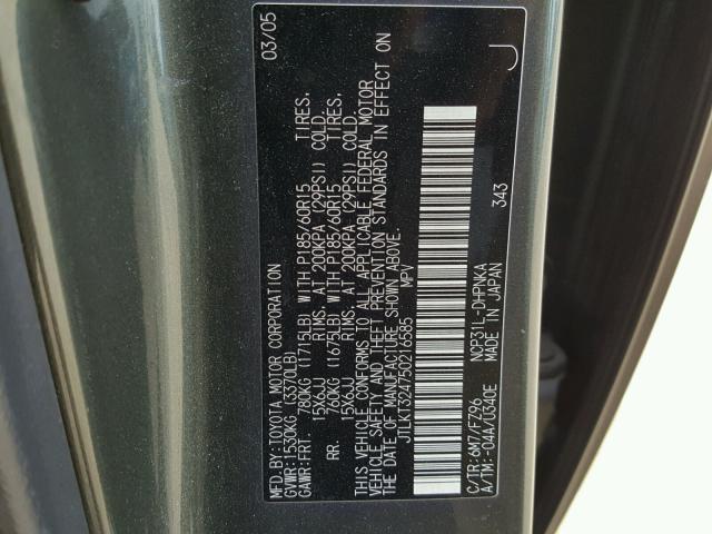 JTLKT324750216585 - 2005 TOYOTA SCION XB GREEN photo 10