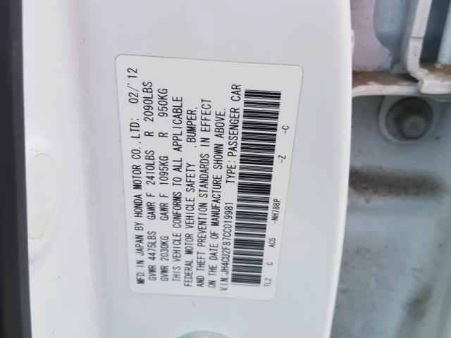 JH4CU2F87CC019981 - 2012 ACURA TSX SE WHITE photo 10