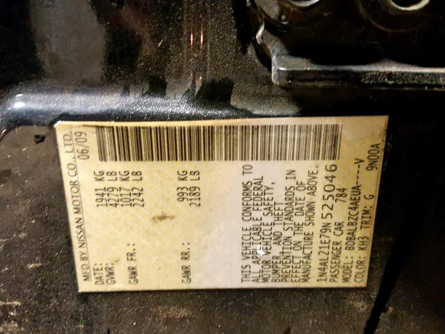 1N4AL21E79N525046 - 2009 NISSAN ALTIMA 2.5 BLACK photo 10