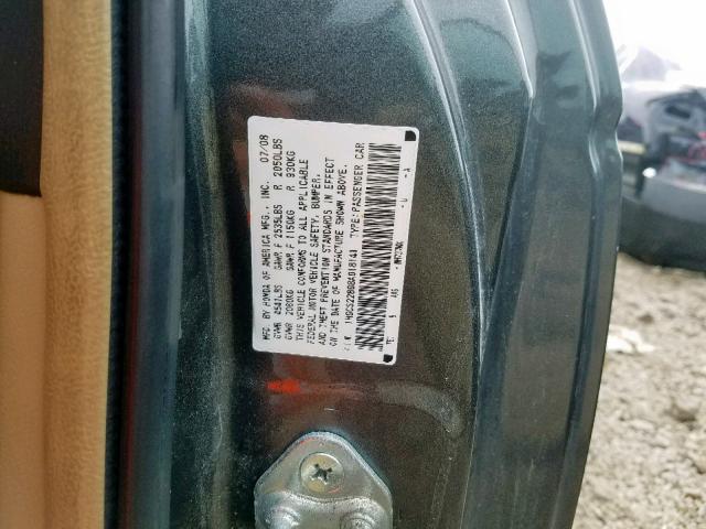 1HGCS22808A018141 - 2008 HONDA ACCORD EXL GRAY photo 10