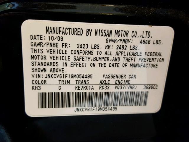 JNKCV61F19M054495 - 2009 INFINITI G37 BLACK photo 10