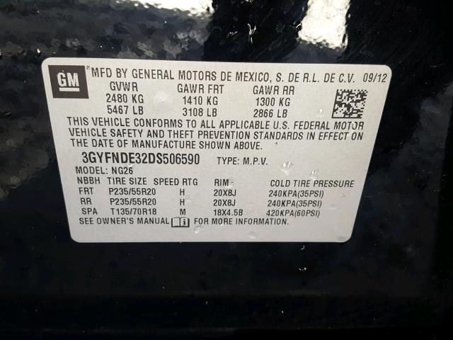 3GYFNDE32DS506590 - 2013 CADILLAC SRX PERFOR BLACK photo 10