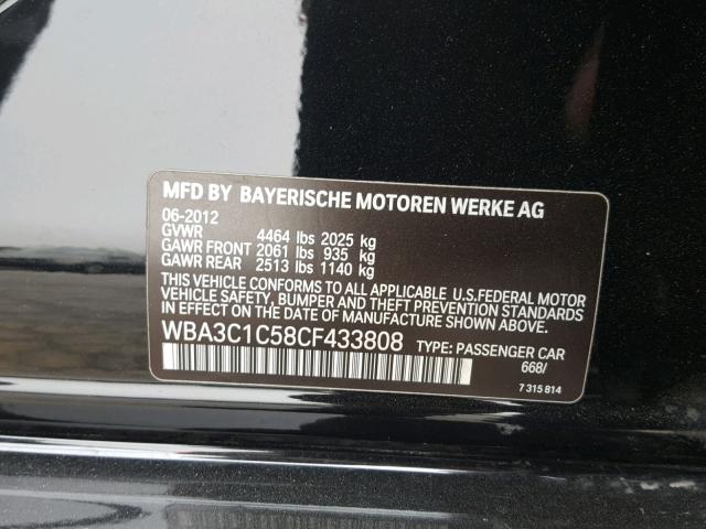 WBA3C1C58CF433808 - 2012 BMW 328 I SULE BLACK photo 10