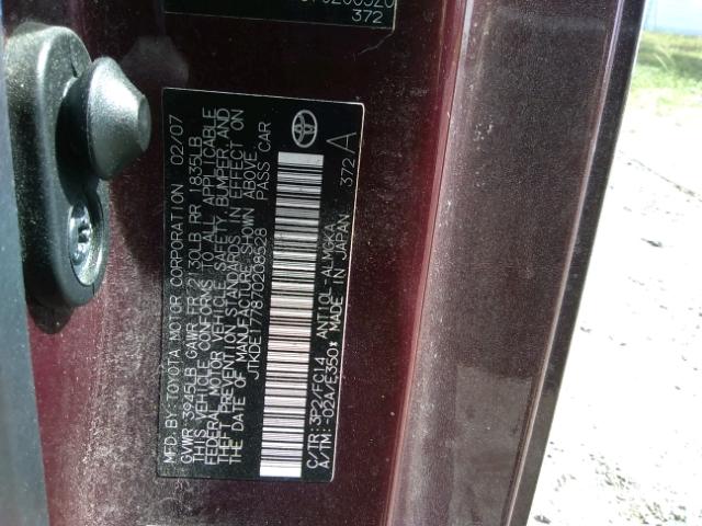 JTKDE177870208528 - 2007 TOYOTA SCION TC 栗色 照片 10