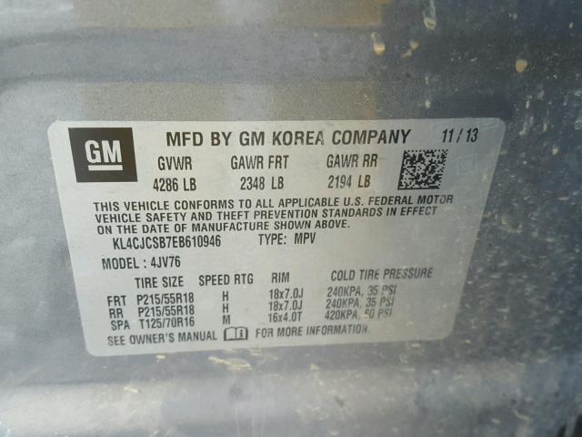 KL4CJCSB7EB610946 - 2014 BUICK ENCORE GRAY photo 10