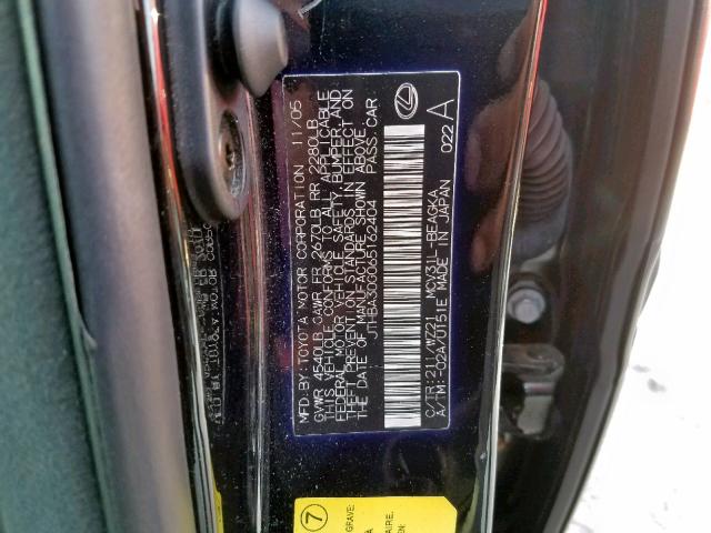 JTHBA30G065162404 - 2006 LEXUS ES 330 BLACK photo 10