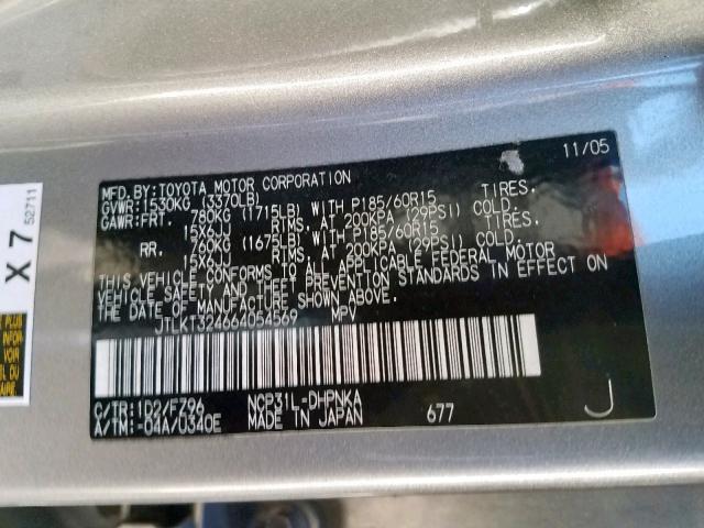 JTLKT324664054569 - 2006 TOYOTA SCION XB ვერცხლისფერი ფოტო 10