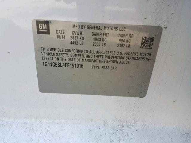 1G11C5SL4FF191016 - 2015 CHEVROLET MALIBU 1LT WHITE photo 10