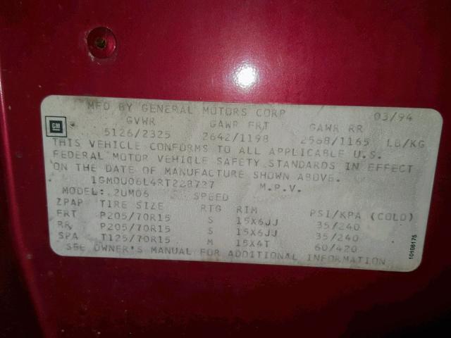 1GMDU06L4RT228727 - 1994 PONTIAC TRANS SPOR RED photo 10