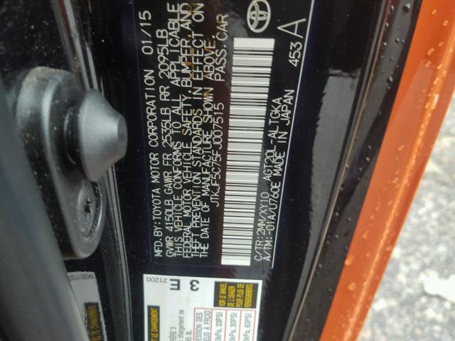 JTKJF5C75FJ007515 - 2015 TOYOTA SCION TC ნარინჯისფერი ფოტო 10