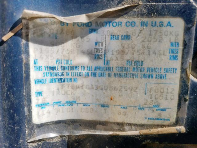 1FTBR10A3GUB62592 - 1986 FORD RANGER BLUE photo 10