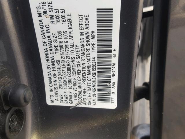 2HKRM3H3XGH556244 - 2016 HONDA CR-V LX GRAY photo 10