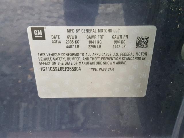 1G11C5SL0EF265904 - 2014 CHEVROLET MALIBU 1LT 黑色 照片 10